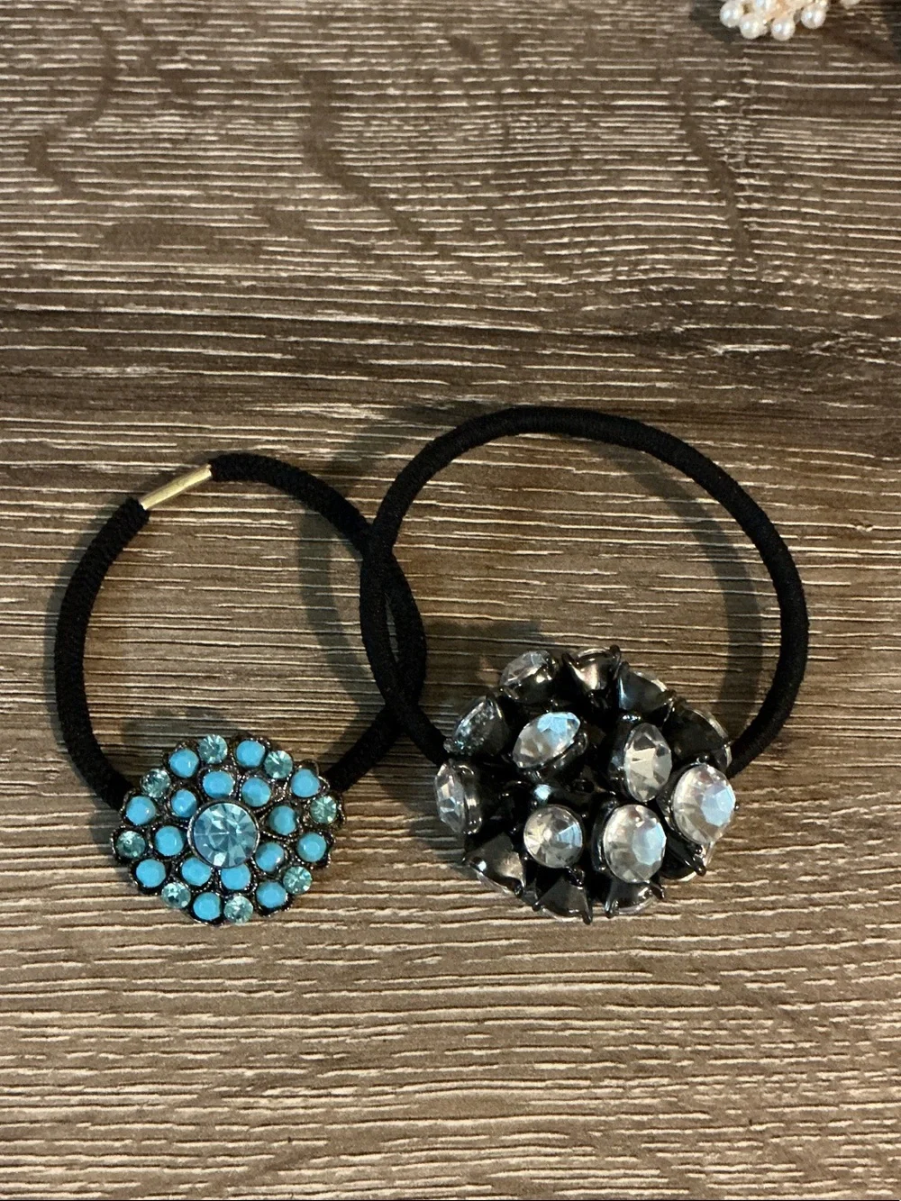 Pearl Hair Barrettes Black Hair Clip Barrette 2 Ponytail Holders Stones Beads